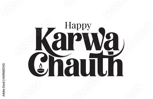 Stylish Happy Karwa Chauth lettering design for festive wishes