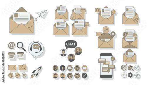 Email, Messaging, and Chat Icons Set - Communication, Inbox, and Digital Interaction