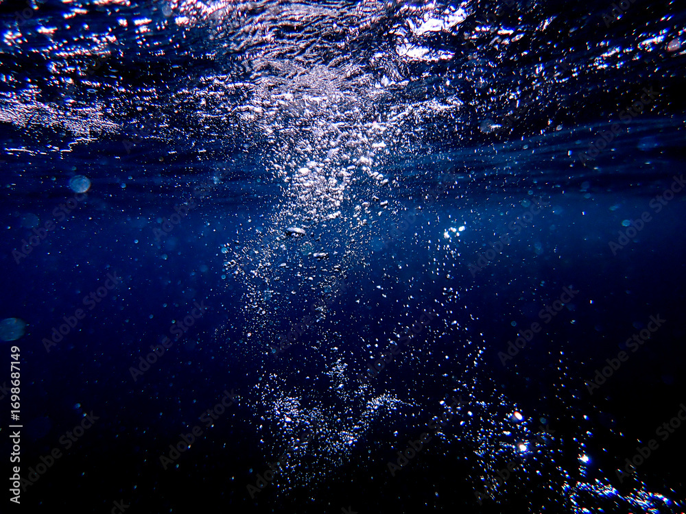 Obraz premium bubbles, bubble, water, underwater, sea, air, deep, undersea, under, background, wave, liquid, clear, clean, ocean, nature, texture, oxygen, blue, white, effect, transparent, foam, aquarium, aqua.