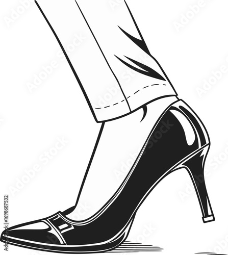 Stylish High Heel Shoe and Ankle, Elegant Woman's Footwear Graphic, Fashionable Stiletto Shoe Illustration, Walking in Confidence Heels Vector
