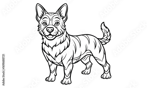 Ruby dog Kids t shirt design silhouette and vector line art, Detailed High-Quality Line Art, Suitable for Adult Coloring Books, Stress Relief, Relaxation, and Printable Art Therapy Projects.