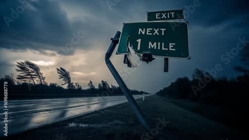 Road Sign Damage After Stormy Weather