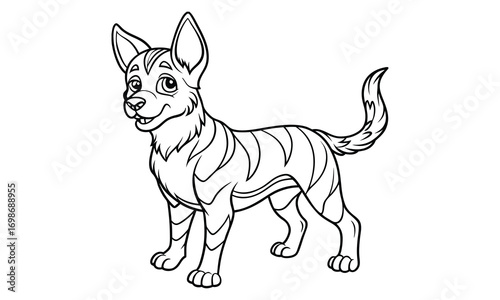 Ruby dog Kids t shirt design silhouette and vector line art, Detailed High-Quality Line Art, Suitable for Adult Coloring Books, Stress Relief, Relaxation, and Printable Art Therapy Projects.