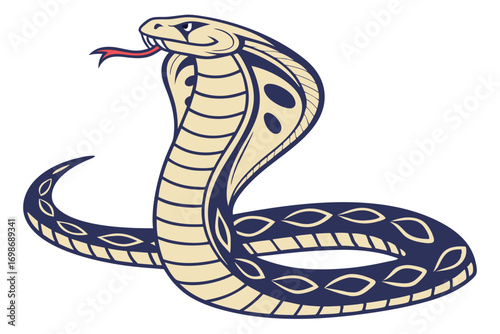 Stylized Cobra Illustration Striking a Pose A Cartoon Snake with Intricate Patterns and Bold Colors Depicting Danger and Intrigue