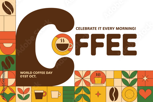Celebrate World Coffee Day with a warm cup and vibrant design