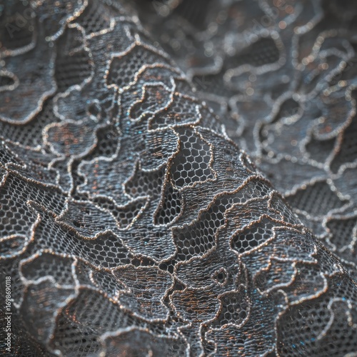Monochrome macro detail of lace camisole fabric texture, dramatic high-contrast style
