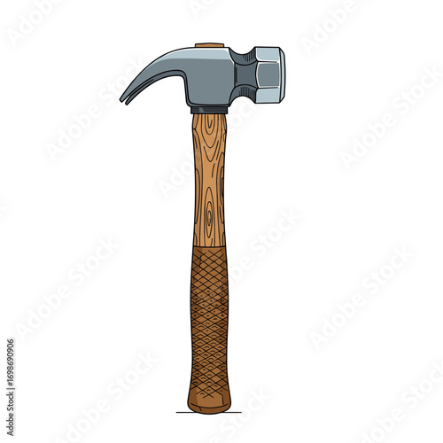 A sturdy claw hammer with a wooden handle and textured grip for crafting and construction tasks