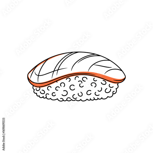 Delicious hand drawn salmon nigiri sushi with seaweed wrapped around rice appetizer