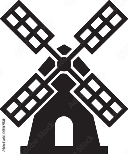 Classic windmill silhouette illustration with a rustic agricultural feel