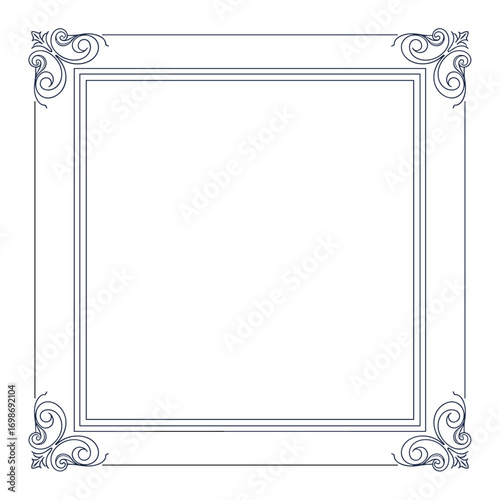 Elegant decorative square border with ornate swirling corner embellishments providing a classic visual frame for artistry