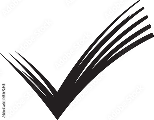 Black abstract check mark symbol with sharp lines graphic