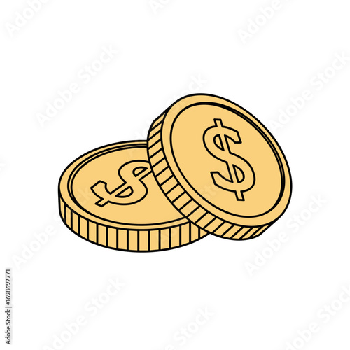 Two golden coins with dollar signs representing financial success and wealth accumulation through investment