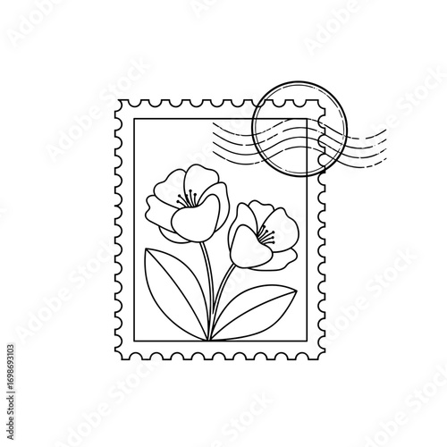 Elegant floral illustration on postage stamp with postmark detail for artistic correspondence