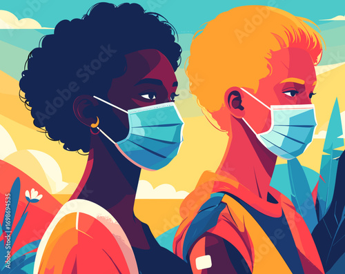 Women Wearing Medical Masks for Rare Disease Awareness Illustration