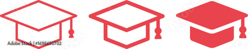 graduation cap, academic cap, mortarboard, education, graduation, academic, study, university, college, school, degree, diploma, achievement, success, symbol, icon, red, outline, simple, minimalist, d