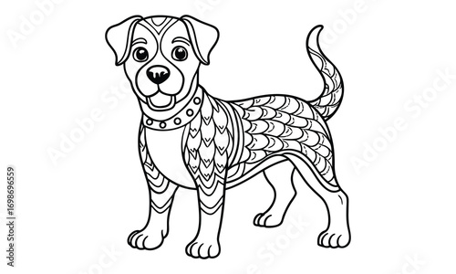 Jack dog Kids t shirt design silhouette and vector line art, Detailed Line Art, Perfect for Relaxation and Stress Relief, Great for Adult Coloring Books or Printable Art Therapy Activities.