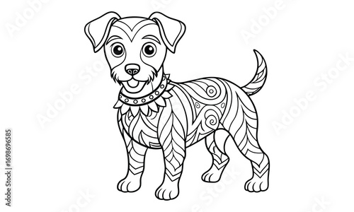 Jack dog Kids t shirt design silhouette and vector line art, Detailed Line Art, Perfect for Relaxation and Stress Relief, Great for Adult Coloring Books or Printable Art Therapy Activities.