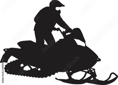 a person riding snowmobile silhouette on transparent background