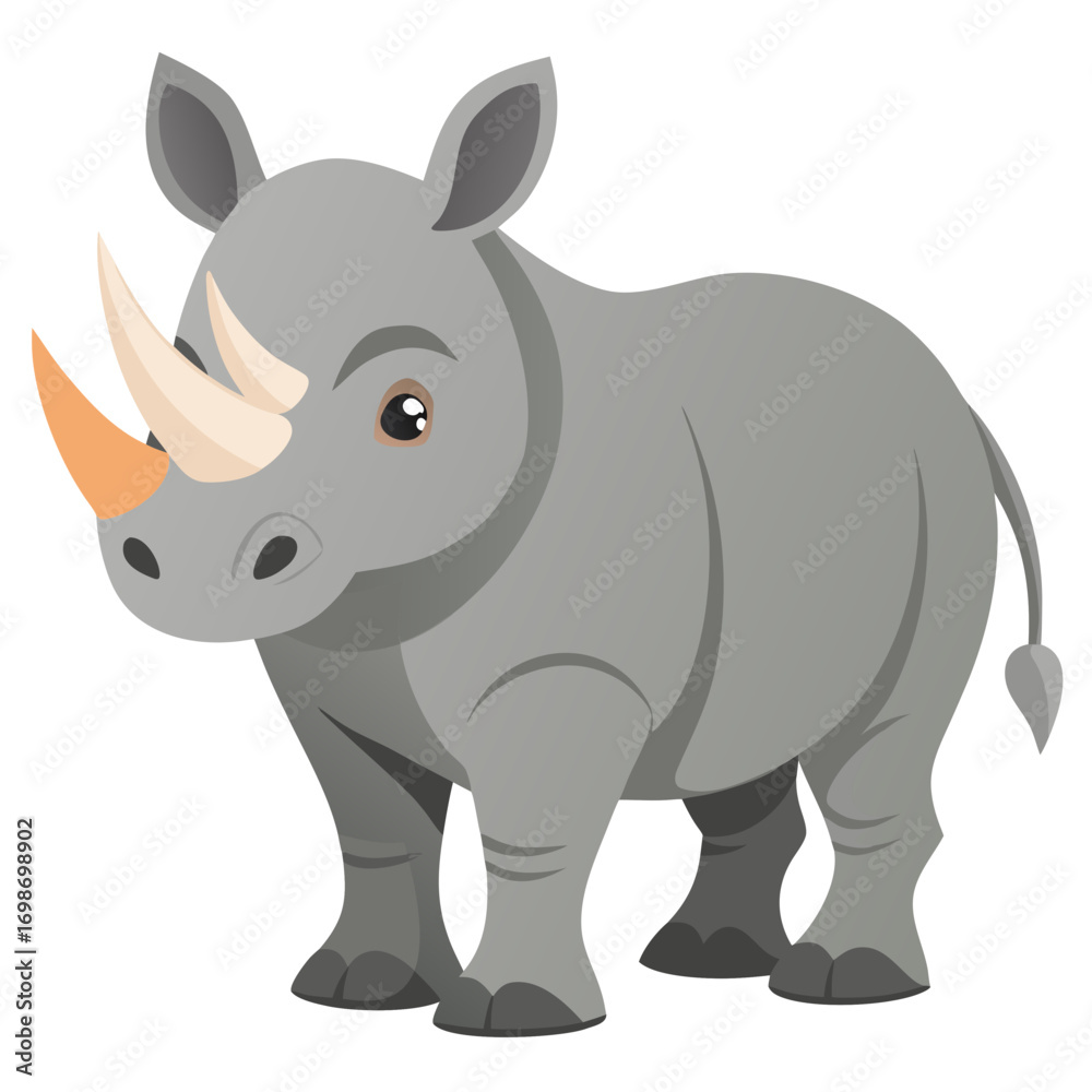 Fototapeta premium Adorable cartoon rhino ready for your creative project a charming animal illustration perfect for children's books, educational materials, and whimsical designs, showcasing wildlife beauty