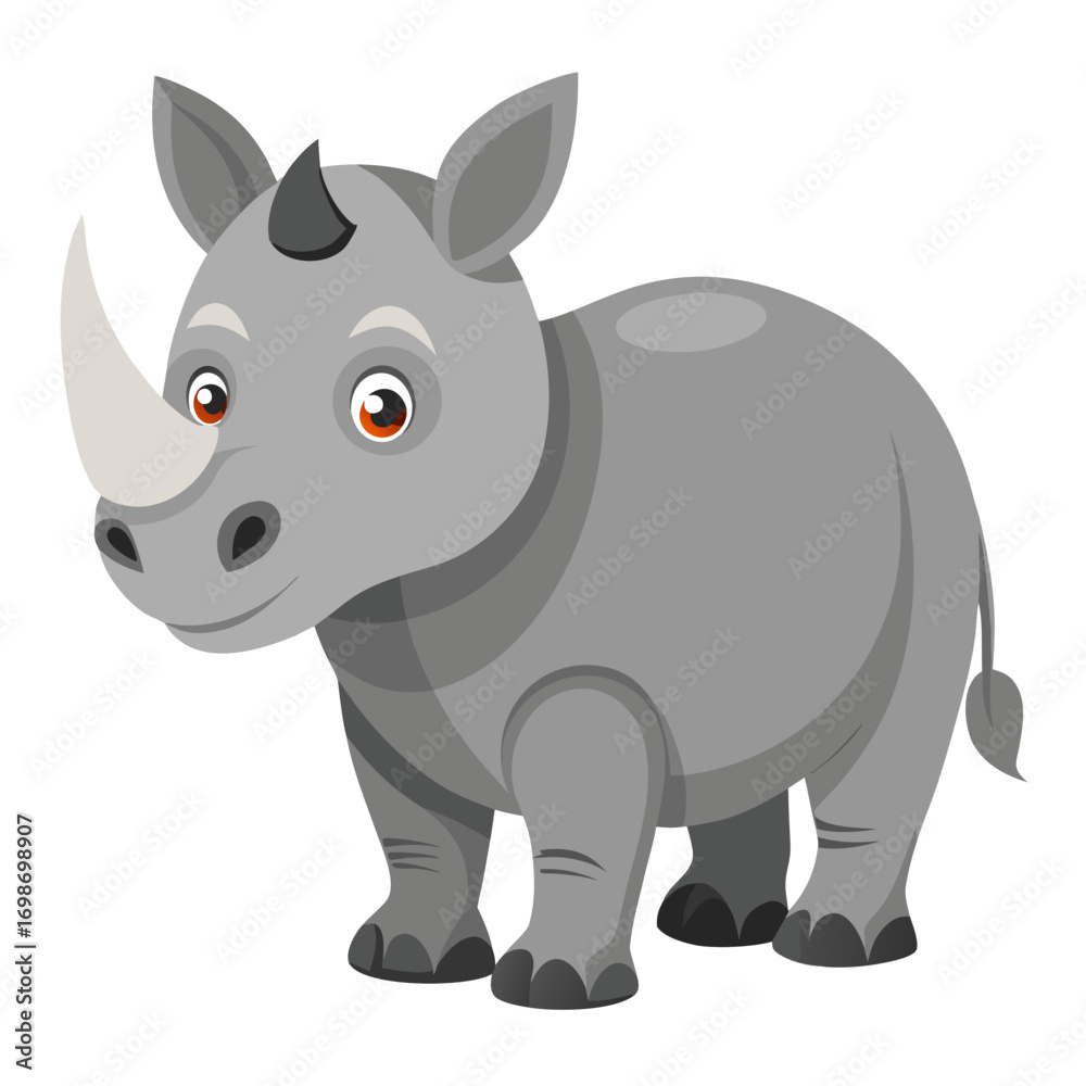 Fototapeta premium Adorable cartoon rhino illustration perfect for children's books, educational materials, or playful designs, sparking joy and curiosity about wildlife, a whimsical animal character
