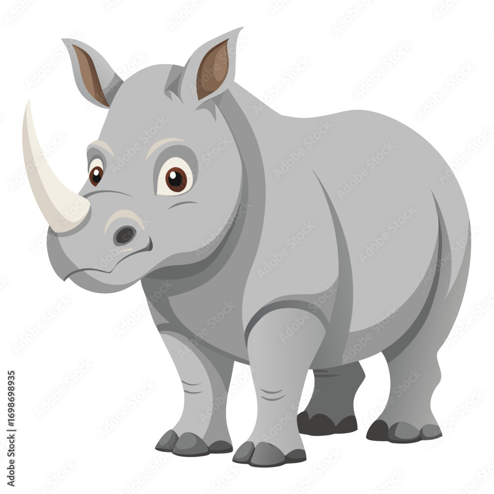 Fototapeta premium Adorable rhinoceros cartoon ready for conservation campaigns, educational resources, or children's books about wildlife, offering a gentle introduction to the animal kingdom