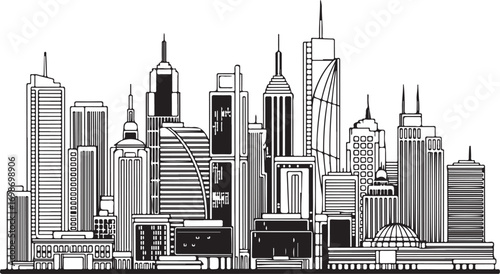 A stunning urban skyline of New York City's famous skyscrapers, a beautiful view of city architecture and downtown buildings at night
