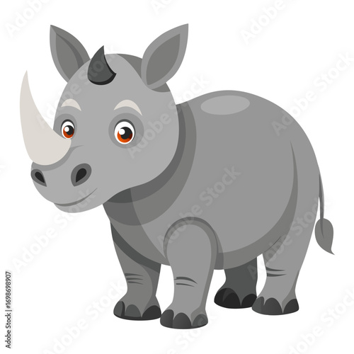 Adorable cartoon rhino illustration perfect for children's books, educational materials, or playful designs, sparking joy and curiosity about wildlife, a whimsical animal character