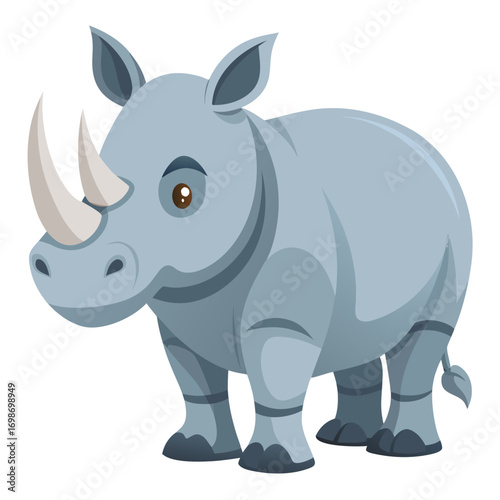 Adorable cartoon rhino illustration perfect for children's books and educational materials, conveying a fun, playful, and engaging depiction of wildlife and nature