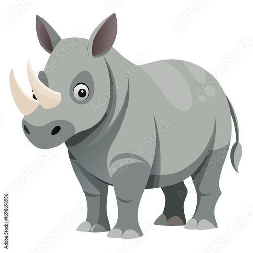 Adorable cartoon rhino standing tall and proud, perfect for children's books and educational materials, a charming animal illustration with a playful, friendly design, great for print
