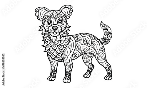 Sophie dog Adult t shirt design silhouette and vector line art, High-Quality Illustration, Ideal for Relaxation and Stress Relief, Perfect for Adult Coloring Books and Printable Art Therapy.