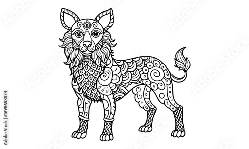 Sophie dog Adult t shirt design silhouette and vector line art, High-Quality Illustration, Ideal for Relaxation and Stress Relief, Perfect for Adult Coloring Books and Printable Art Therapy.