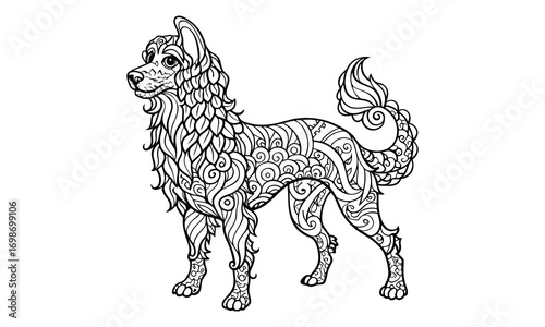 Sophie dog Adult t shirt design silhouette and vector line art, High-Quality Illustration, Ideal for Relaxation and Stress Relief, Perfect for Adult Coloring Books and Printable Art Therapy.