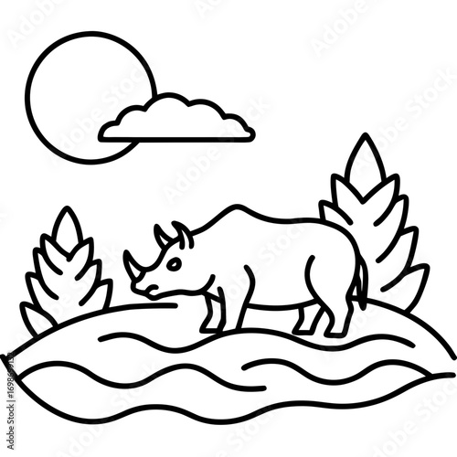 Elegant rhino illustration for conservation awareness, perfect for educational materials, books, or wildlife campaigns, promoting nature and animal protection in a simple style