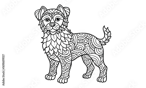 Sophie dog Adult t shirt design silhouette and vector line art, High-Quality Illustration, Ideal for Relaxation and Stress Relief, Perfect for Adult Coloring Books and Printable Art Therapy.