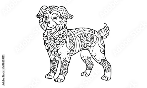 Sophie dog Adult t shirt design silhouette and vector line art, High-Quality Illustration, Ideal for Relaxation and Stress Relief, Perfect for Adult Coloring Books and Printable Art Therapy.
