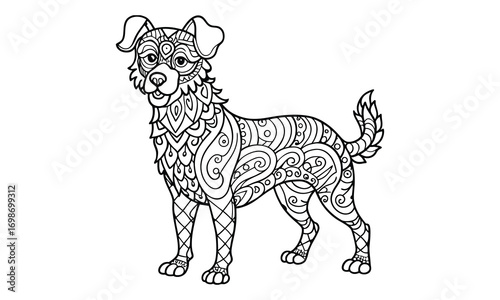 Sophie dog Adult t shirt design silhouette and vector line art, High-Quality Illustration, Ideal for Relaxation and Stress Relief, Perfect for Adult Coloring Books and Printable Art Therapy.