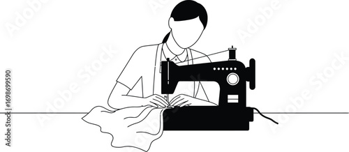 sewing machine operator silhouette on transparent background