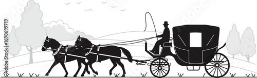 a horse drawn carriage silhouette on transparent background