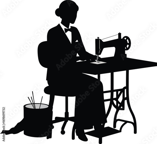 sewing machine operator silhouette on transparent background