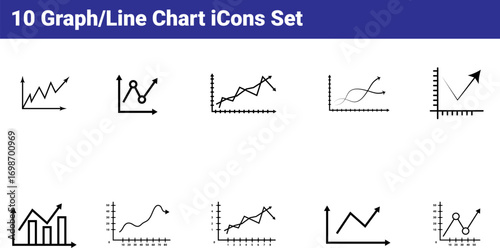 10 Graph and Line Chart Vector Icon Set for Data Visualization