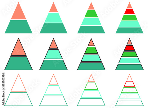 Levels of triangular pyramid. Development level infographic. Business graph. Vector illustration isolated on white background.