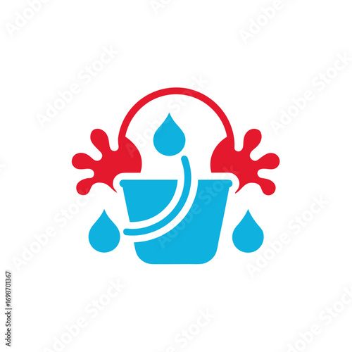 Cartoon bucket spilling water with red splashes