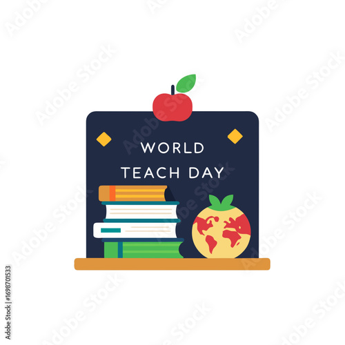 World teach day celebration with books and globe