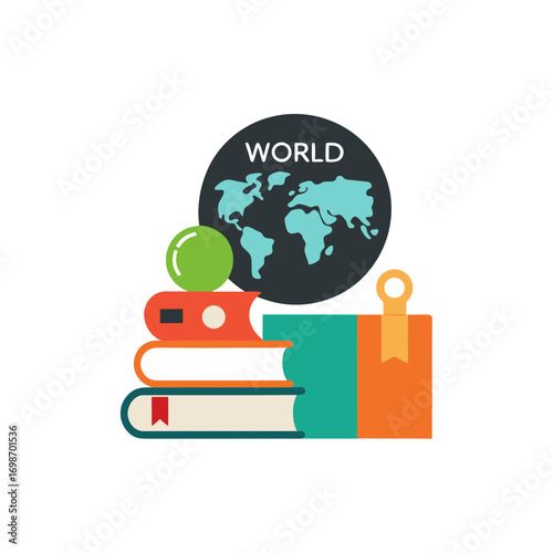 Books and globe icon representing global knowledge and education