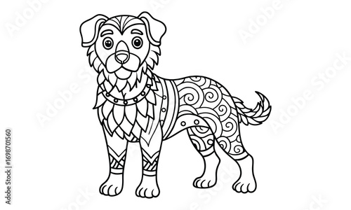 Bentley dog Kids t shirt design silhouette and vector line art, High-Quality Illustration, Ideal for Relaxation and Stress Relief, Perfect for Adult Coloring Books and Printable Art Therapy.