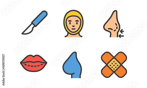 Comprehensive collection of minimalist plastic surgery icons for design and presentation