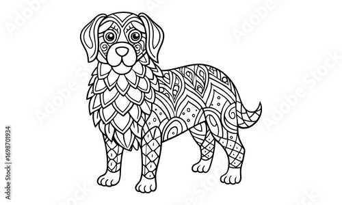 Bentley dog Kids t shirt design silhouette and vector line art, High-Quality Illustration, Ideal for Relaxation and Stress Relief, Perfect for Adult Coloring Books and Printable Art Therapy.