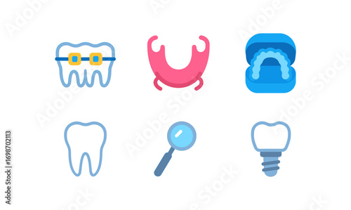 Essential orthodontic icon set for dental care and treatment design