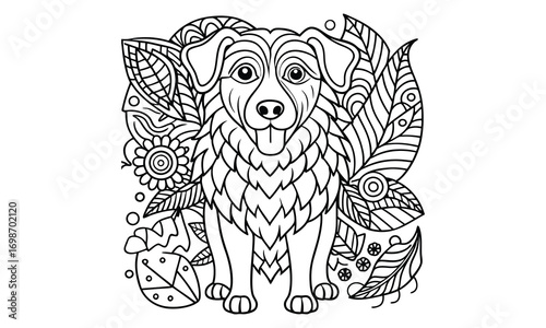 Bentley dog Kids t shirt design silhouette and vector line art, High-Quality Illustration, Ideal for Relaxation and Stress Relief, Perfect for Adult Coloring Books and Printable Art Therapy.