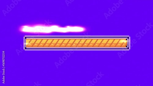 4K Pixel Art Loading Bar Animation Complete Progress Retro Game Style with Glowing Orange Bar on Purple Isolated Background